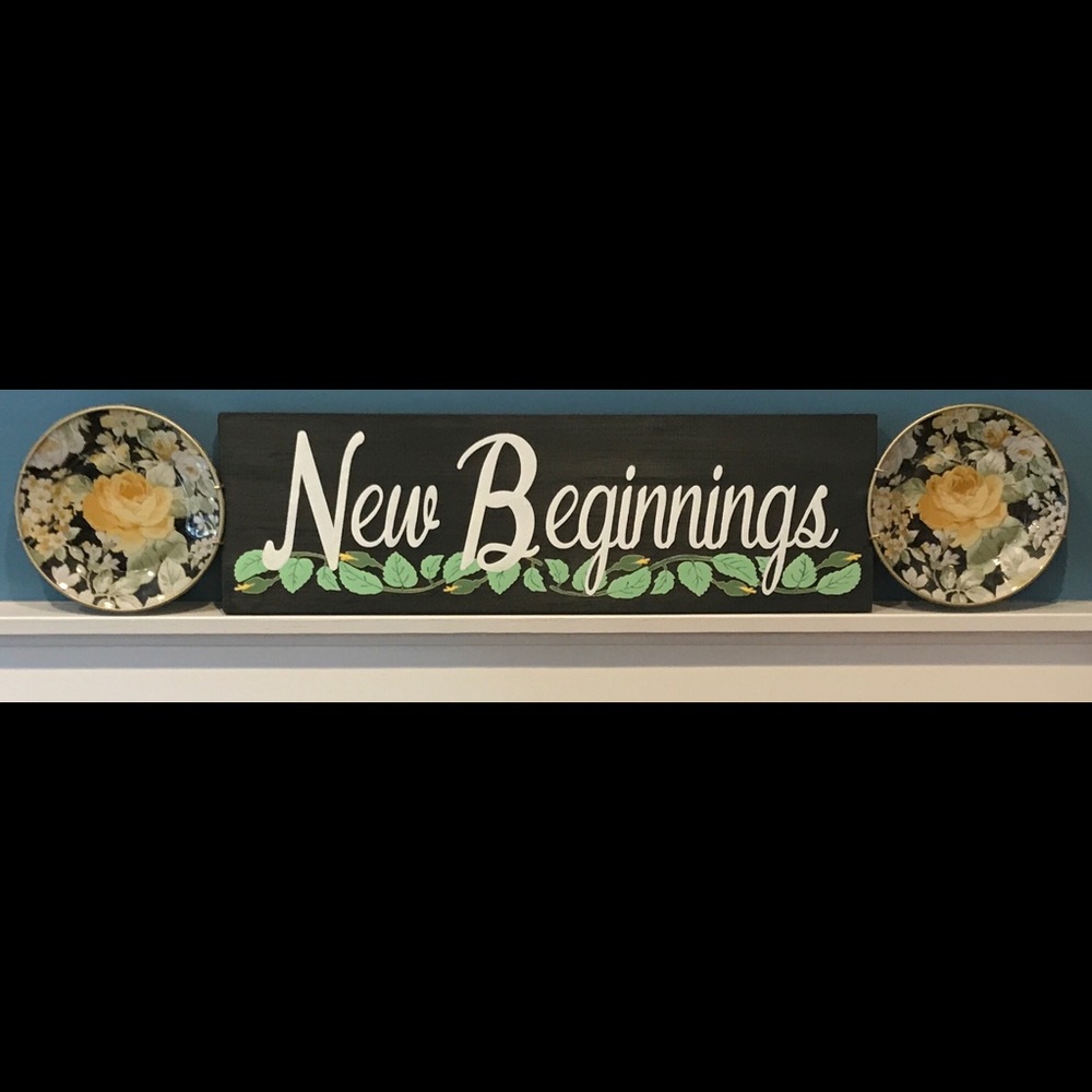 Handcrafted wood sign with rose decor glass plates